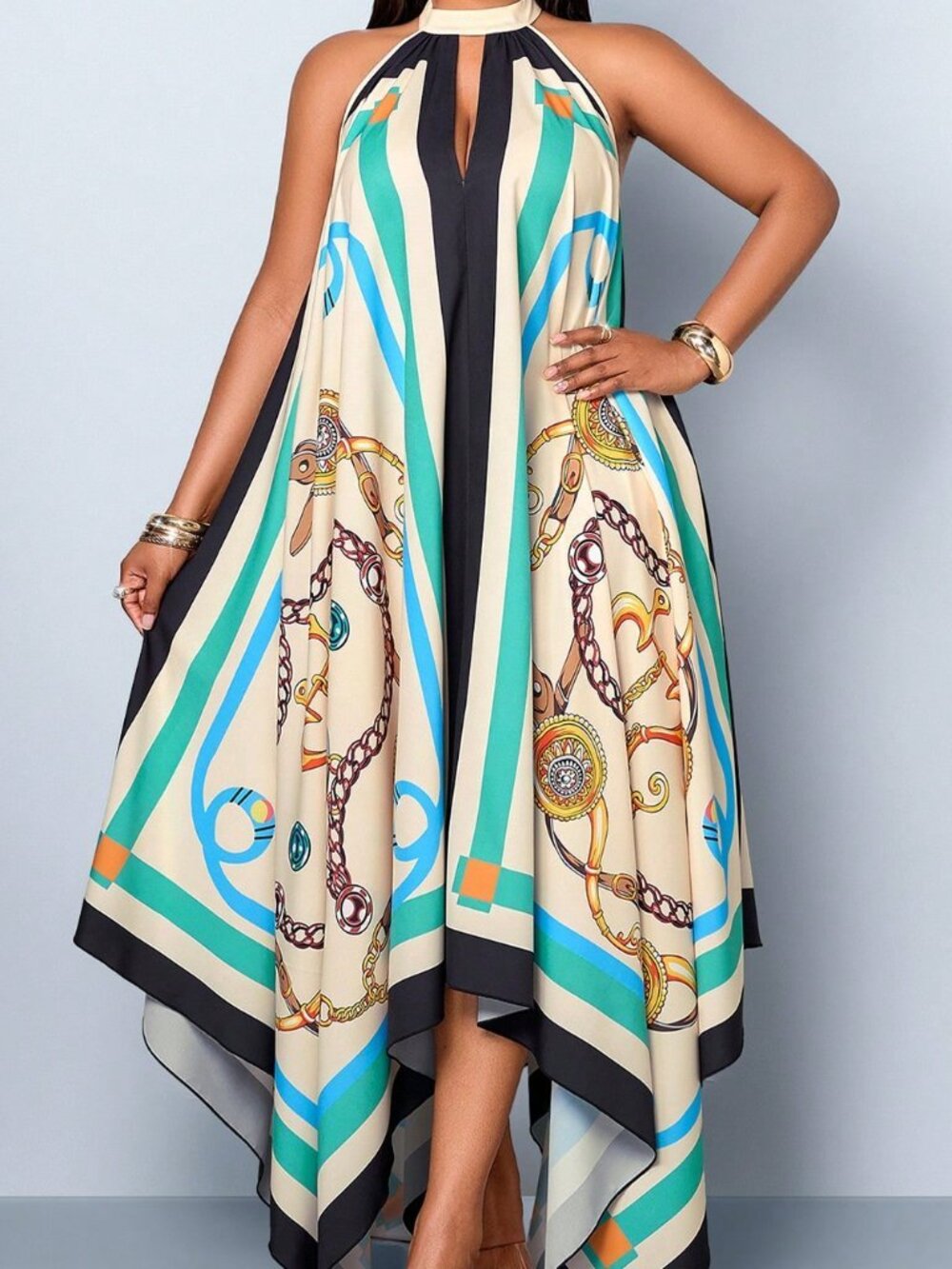 Boho Multicolor Women's Plus Size Tropical Vacation Long Dress - Picture 6 of 7
